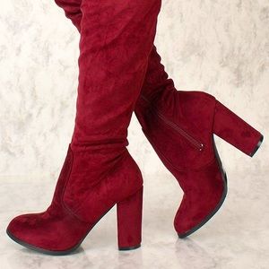 Maroon soft thigh high high heel boots